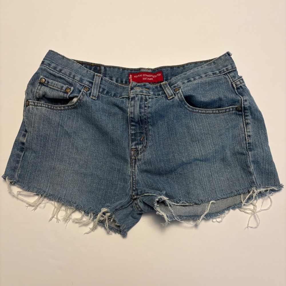 Levi's 505 Jean Shorts Women 10 M Blue Nouveau Low Straight Stretch Cut Offs